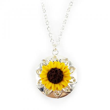 Sunflower Silver Locket Necklace