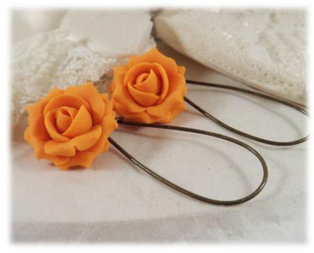 Orange Tangerine Rose Drop Earrings