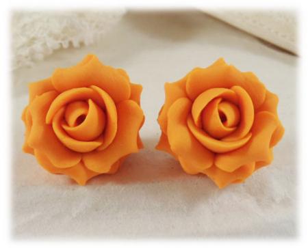 Orange Tangerine Rose Stud Earrings