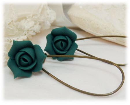 Teal Rosebud Drop Earrings