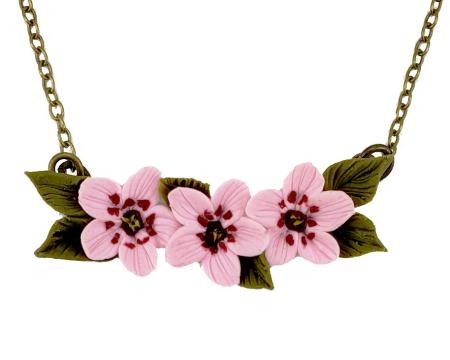 Three Tiny Cherry Blossoms Necklace