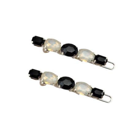 Tiny Black White Opal Barrettes