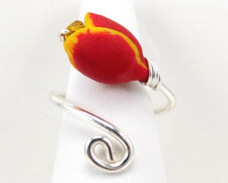 Red Tulip Ring Sterling Silver