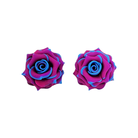 Turquoise Tipped Fuchsia Rose Stud Earrings