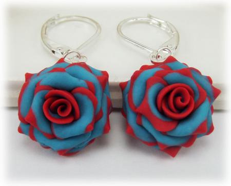 Turquoise Red Rose Earrings