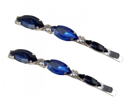 Two Tone Blue Wide Rhinestone Hair Pins