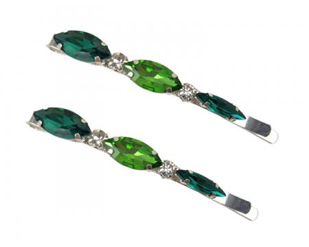 Two Tone Green Wide Rhinestone Hair Pins