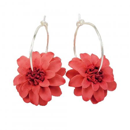 Vibrant Pink Dahlia Hoop Earrings