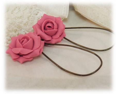 Pink Vintage Rose Drop Earrings