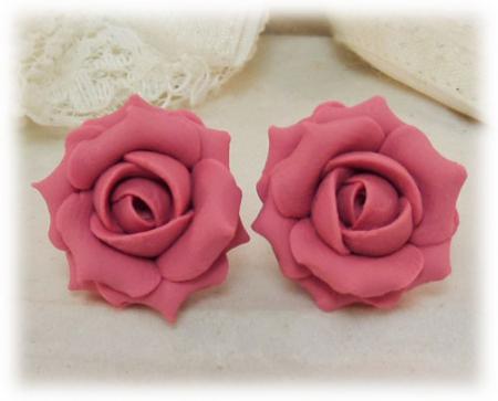Pink Vintage Rose Stud Earrings