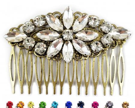 Vintage Style Bronze Rhinestone Hair Comb