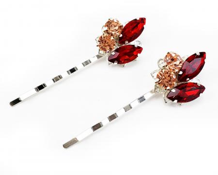 Vintage Style Red Rhinestone Bobby Pins