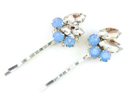 Vintage Style Opal Blue Rhinestone Hair Pins