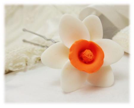 White Orange Daffodil Hair Pins