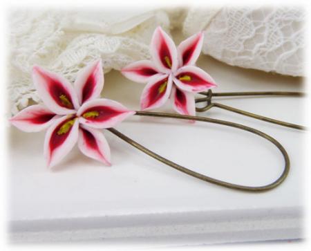 White Red Lily Drop Earrings