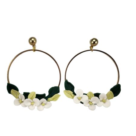 White Wildflower Large Hoop Earrings