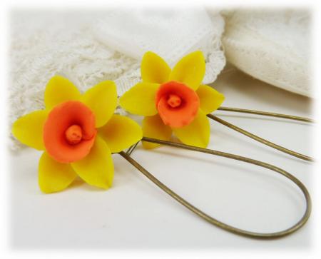 Yellow Orange Daffodil Drop Earrings