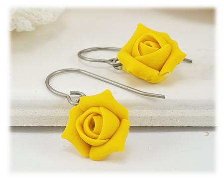 Yellow Rosebud Drop Earrings