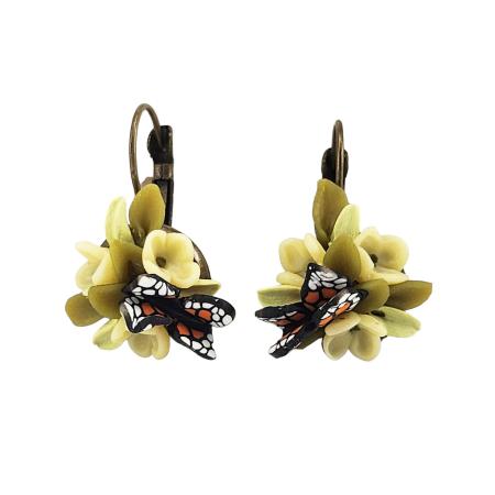 Yellow Floral Butterfly Drop Earrings