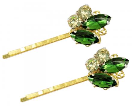 Yellow Emerald Green Rhinestone Hair Pins