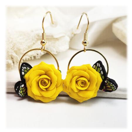 Yellow Rose Butterfly Earrings