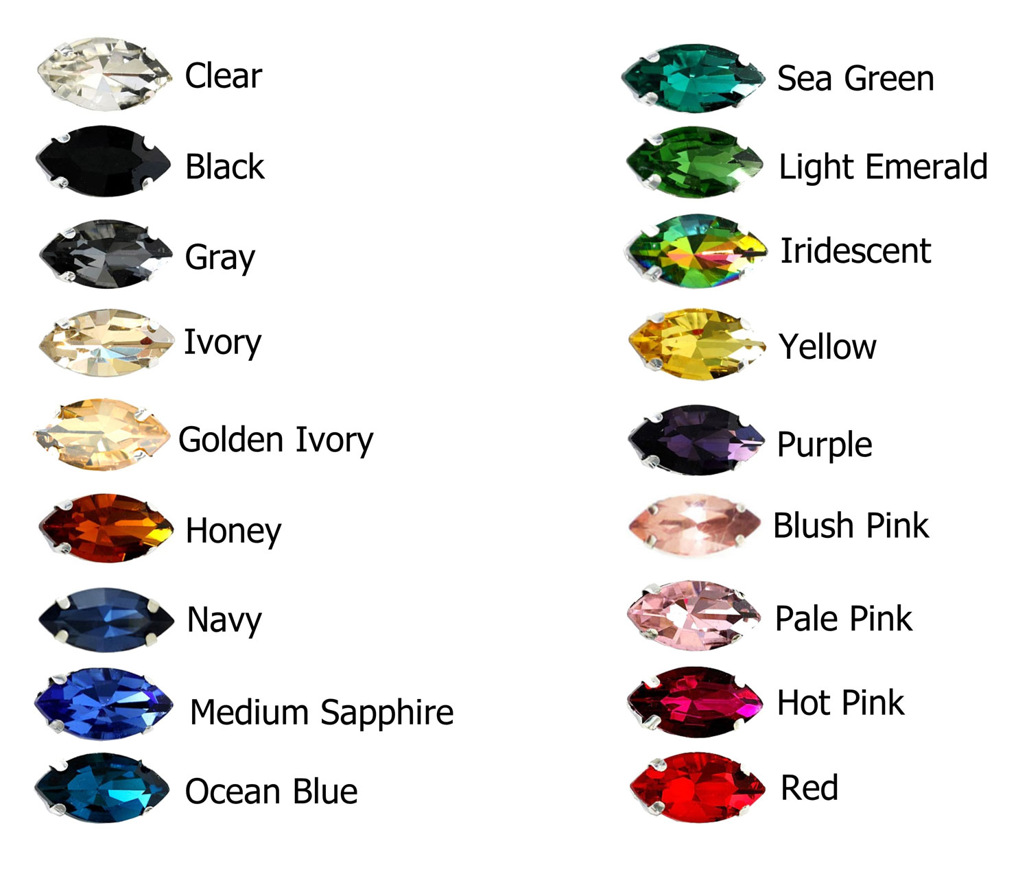 Rhinestone Color Chart