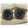 Gray Charcoal Rose Earring Studs