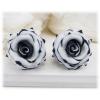 Black Tipped White Rose Earring Studs