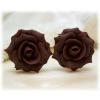 Brown Chocolate Rose Stud Earrings