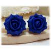 Indigo Blue Rose Stud Earrings & Clip On Earrings