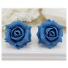 Blue Cornflower Rose Stud Earrings