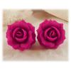 Fuchsia Pink Rose Stud Earrings