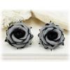 Black Tipped Gray Rose Stud Earrings