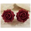 Red Maroon Rose Stud Earrings