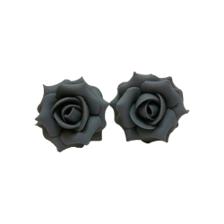 Gray Charcoal Rose Earring Studs