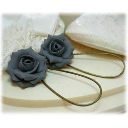 Gray Charcoal Rose Drop Earrings