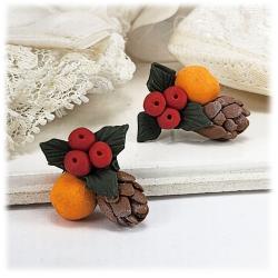 Autumn Pinecone Holly Citrus Orange Earrings