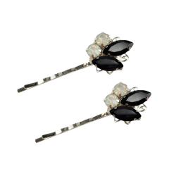 Black White Opal Rhinestone Hair Pins