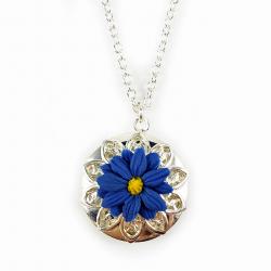 Blue Aster Silver Locket Necklace