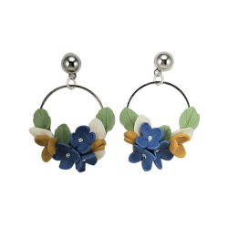 Blue Hydrangea Drop Hoop Earrings