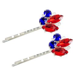 Blue and Red Rhinestone Hair Pins