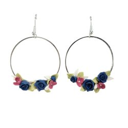 Blue Rose Large Dangle Hoop Earrings