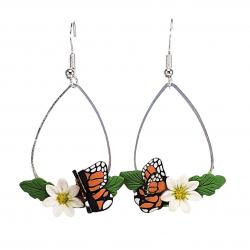 Butterfly Daisy Dangle Hoop Earrings