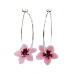 Pink Cherry Blossom Hoop Earrings