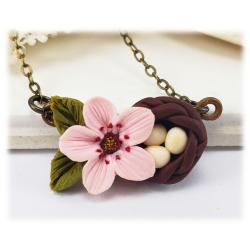 Cherry Blossom Birds Nest with Eggs Necklace