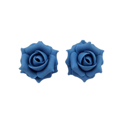 Blue Cornflower Rose Stud Earrings