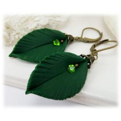 Dark Green Leaf Earrings