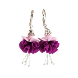 Purple Pink Fuchsia Flower Earrings