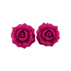 Pink Fuchsia Rose Stud Earrings