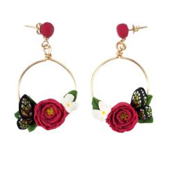 Fuchsia Pink Peonies Butterfly Earrings